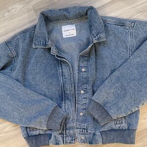 Celebrity Pink Denim Jacket with Ribbed Cuffs